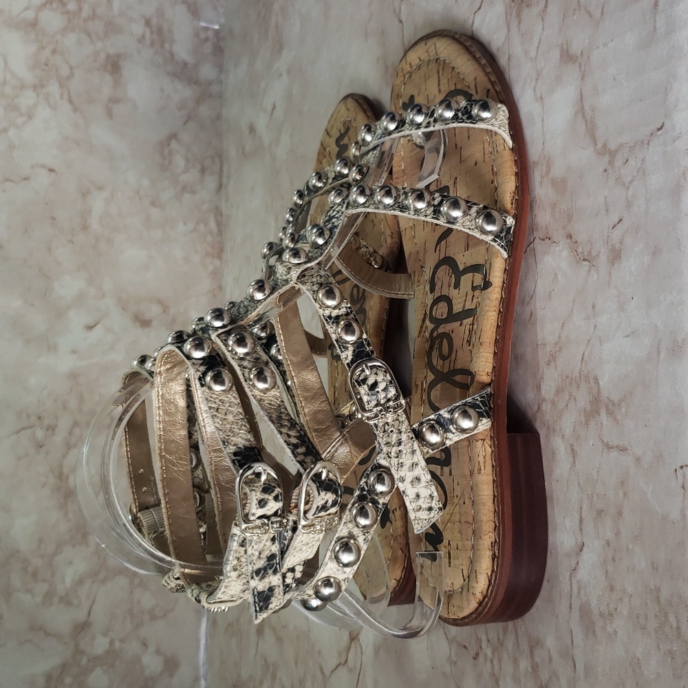 Sam Edelman Silver Studded Women's Snake Print Leather Gladiator Sandals 7 - Picture 3 of 7